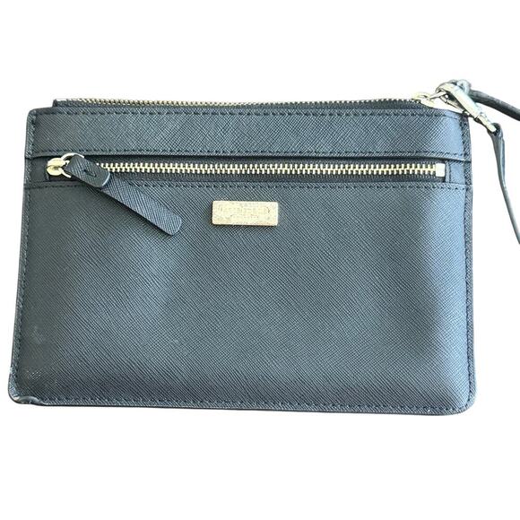 KATE SPADE Black Leather Wristlet Gold Hardware - Picture 2 of 15